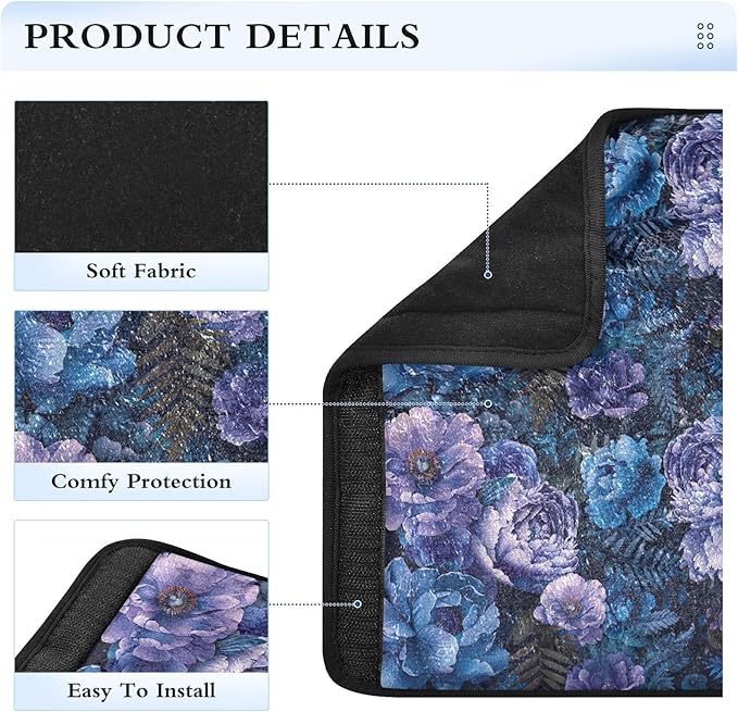 Dark Blue Purple Peonies Car Seat Belt Covers 2Pcs Fashion Safety Belt Cushion Seat Belt Shoulder Pad for Adults Women Kids