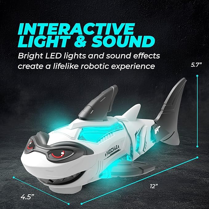 puzgic Shark Toy Interactive Crawling Shark Toys with Music and Lights for Kids, Auto-Direction Change Crawling Walking Toy for Infants Toddlers 3 4 5 6 7 8 Year Old, Boy Girl Birthday