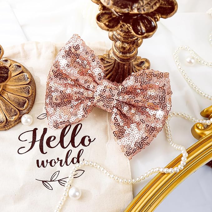 Hair Clip for Girls, 5 inches Sequins Large Bow with Alligator Clip for Bows Hair Accessories, Rose Gold