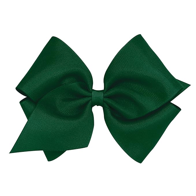Wee Ones Girls' Classic Grosgrain Hair Bows with Plain Wrap Center, No-Slip Hair Clip, Handmade, Forest Green, Mini King