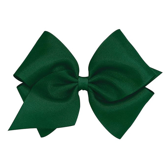 Wee Ones Girls' Classic Grosgrain Hair Bows with Plain Wrap Center, No-Slip Hair Clip, Handmade, Forest Green, Mini King