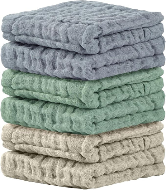 Cuddle Campus Baby Washcloths 6 Packs, Muslin Washcloths Baby,Cotton Burp Cloths, Extra Absorbent and Soft Wash Clothes for Newborns, 12x12 Inches