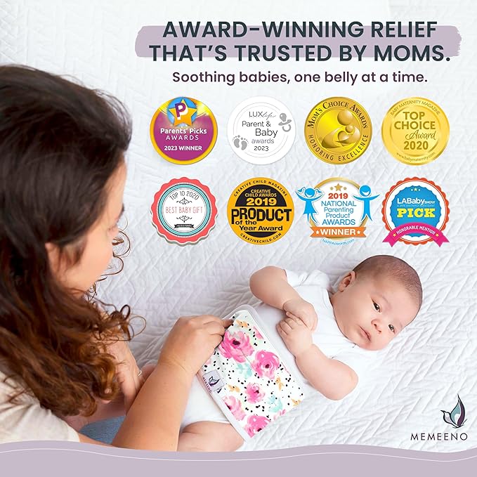 Organic Cotton Baby Belly Band, Wrap, Umbilical Cord Navel Belt, Binder for Infant Colic & Gas Relief, Newborn to 12 Months, by MEMEENO (Bloom)