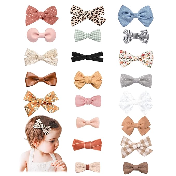 Jesries 21 Pack Baby Girls Hair Clips Bows Fully Lined Non Slip Barrettes for Fine Handmade Hair Accessories for Newborn Infant Toddler Kids