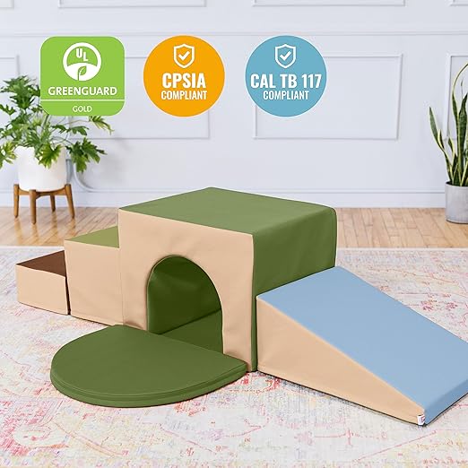 ECR4Kids SoftZone Single Tunnel Maze, Toddler Playset, Earthtone, 6-Piece