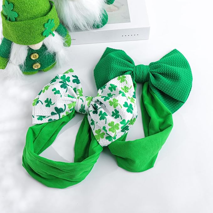 YanJie 6" St.Patrick's Day Headbands Baby Green Bow Clover Shamrock Printed Bows Baby Girl Bows Newborn Headbands Hair Accessories Newborn Infant
