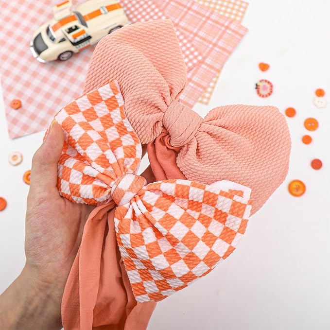 YanJie 2PCS 6’’ Orange Bows for Baby Girls Checkered Headband Tangerine Bow Infants Toddler Hair Accessories Newborn Headbands Hair Bow Baby Clothes