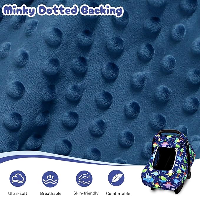 Baby Car Seat Cover, Windproof Carseat Cover for Infant Boys, Infant Breathable Carseat Canopy, Compatible with Most Baby Car Seat, Dinosaur