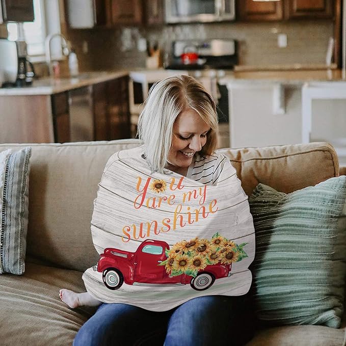 Nursing Cover for Breastfeeding Scarf Super Soft Cotton Multi Use for Baby Car Seat Covers Canopy Shopping Cart Cover Blanket Stroller Cover-You are My Sunshine Sunflowers Truck