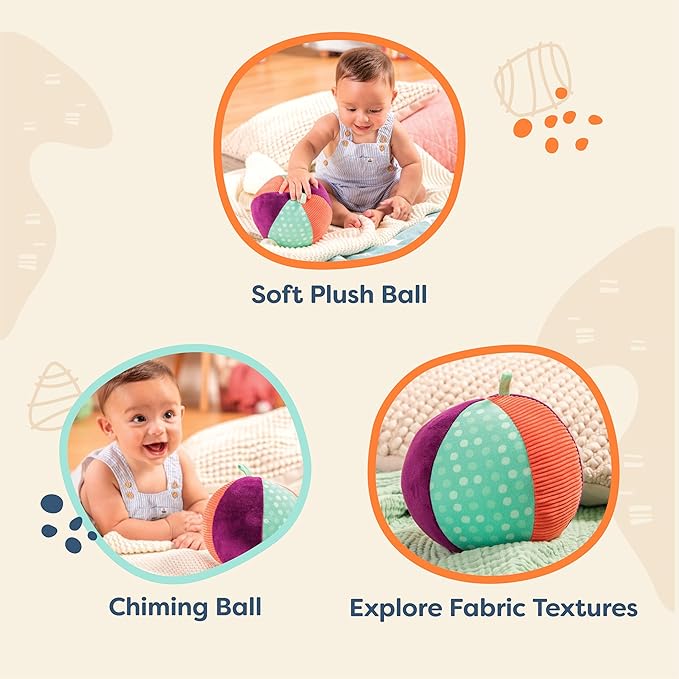 B. toys – Large Textured Plush Baby Ball – Chiming Bell – Gross Motor Skills & Sensory Development – for Babies & Toddlers – Make It Chime – 6+ Months