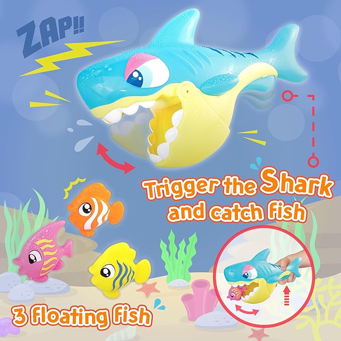 HAP-P-Kid Baby Shark Grabber with 3 Floating Fish, Toddler Bath Toy, Infant Bathtub Play Set, Kids Game and Backyard Activities, Birthday Baby Gifts for 12 18 24 Month, 1 2 3 Year Old Boys