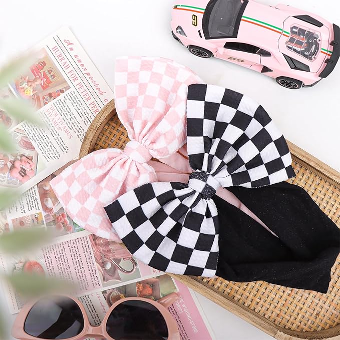 YanJie 2PCS 6’’ Light Pink Bows for Baby Girls Checkered Headband Black Bow Infants Toddler Hair Accessories Newborn Headbands Hair Bow Baby Clothes