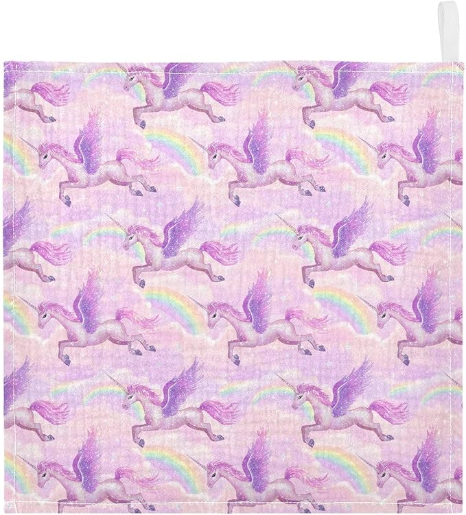 Newborn Face Towel Unicorn Rainbow Soft Cotton Baby Washcloths 11.8 x 11.8 Inch Infants Girls Boys Muslin Burp Cloths 5 Pack