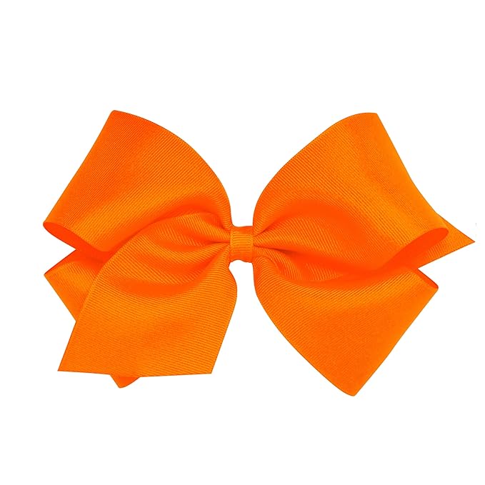 Wee Ones Girls' Classic Grosgrain Hair Bows with Plain Wrap Center, No-Slip Hair Clip, Handmade, Orange, King