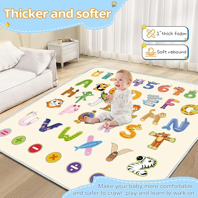 Baby Play Mat, 1-Inch Thick Foam 47" X 47" Playpen Mat,Waterproof & Non - Slip Playmat for Baby Play on Floor, Wipe - Clean, Ideal for Infants, Toddlers & Kids' Crawling and Tummy Time(Animal)