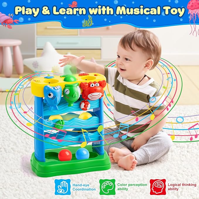 V-Opitos Musical Toys for 1, 2 Years Old Boys & Girls, Feeding Interactive Toddler Toys for Baby 12-18 Months, Montessori Education Toys, Perfect Christmas Birthday Gifts