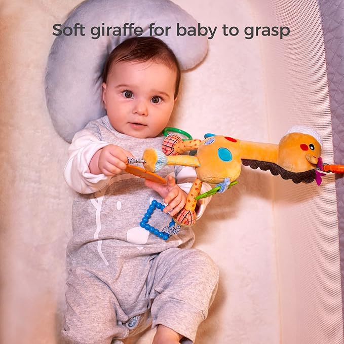 TUMAMA Giraffe Hanging Rattle Toys, Soft Baby Hanging Toys with Wind Chimes, Stroller Car Seat Crib Plush Animal Activity Toy Gift for Newborn Toddlers 0,3,6,9,12,36 Month