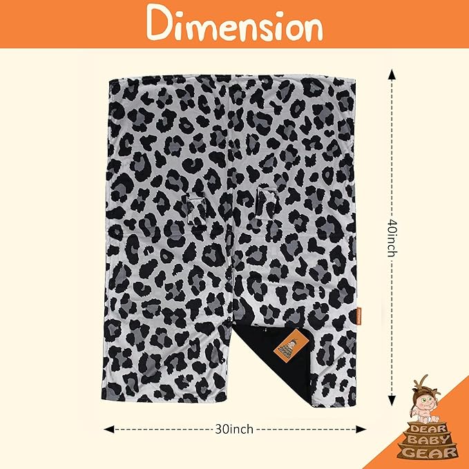 Dear Baby Gear Car Seat Cover for Boys & Girls - Baby Carseat Canopy w/Snap Opening - Infant Seat Cover - Stroller & Nursing Covers - Newborn Carrier Canopy- 40x30" (Gray Leopard Print, Smooth Black)