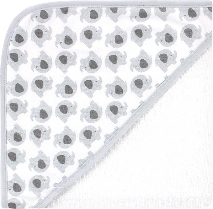 Hudson Baby Unisex Baby Cotton Rich Hooded Towels, White Dots Gray Elephant, One Size