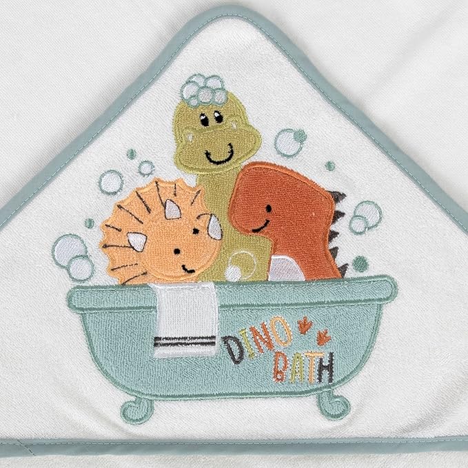 Baby Hooded Bath Towel and Washcloth Set for Infants, Boys and Girls 6-12 Months (Drippy Dinos)