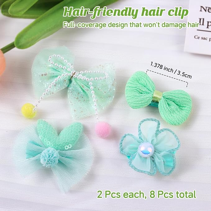 400 Pcs Baby Girls Hair Accessories Set,Baby Girls Hair Ties,Flower Bows Rubber Bands,Hair-friendly Hair Clip,Soft Elastic Hair Bands,Claw Clip(Green)