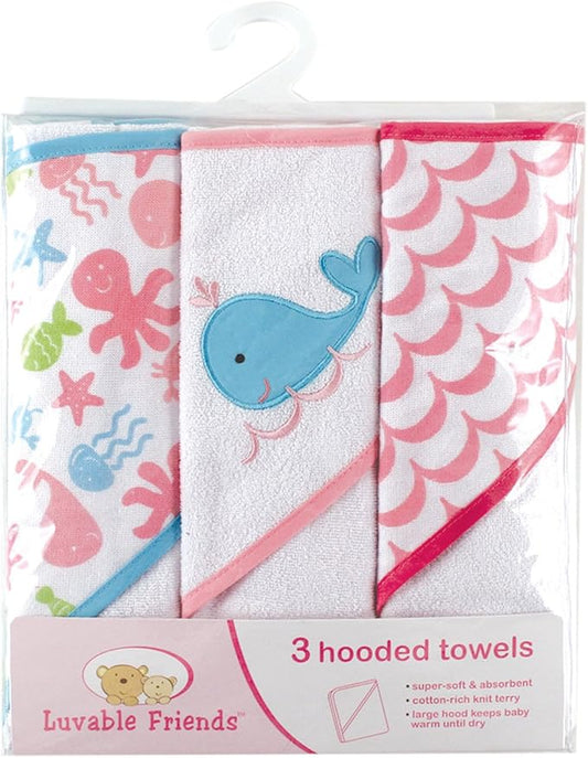 Luvable Friends Unisex Baby Cotton Terry Hooded Towels, Pink, One Size