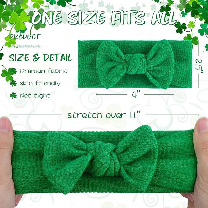 St. Patrick's Day Baby Headbands with Bows - 3 Packs Black, White, Green - Toddler Girls Hair Accessories