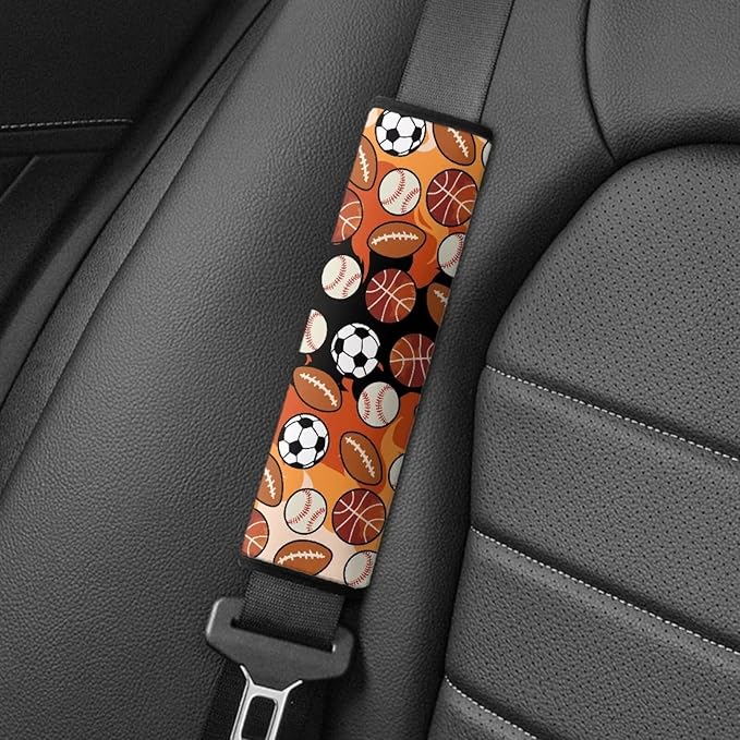 Biyejit Balls Pattern 2 Pieces Set Seat Belt Cover for Kids, Soft Anti-Skid Seat Belt Cushion for Children, Car Seat Belt Pads Cover for Boys Teens