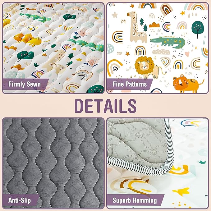 Baby Play Mat for Floor, 71"x59" Thickened Playpen Mat, Soft Non-Slip Baby Play Mat, Foldable & Machine Washable, Portable Waterproof Crawling Playmats for Infants & Toddlers, Rainbow and Animal