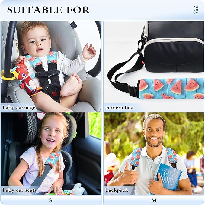 Summer Watermelon Slice Blue Wooden Board Seat Belt Cover 2 Pack Car Seat Belt Cushion Soft Shoulder Pad Auto Interior Accessories Protect Your Neck and Shoulder