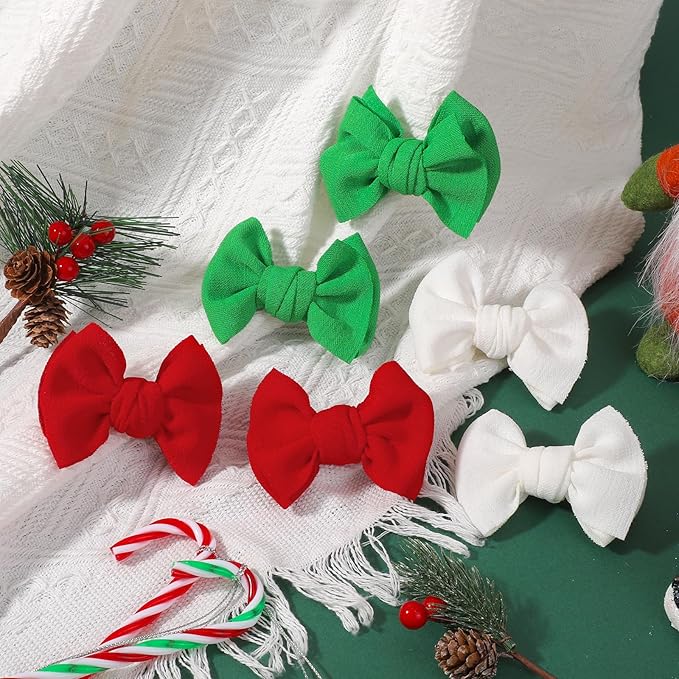 Choicbaby 6 PCS Baby Girls Christmas Hair Clips 3" Fabric Baby Hair Bows with Alligator Clips Christmas Girls Hair Bow Barrettes Accessories for Toddlers Kids Infant Teens