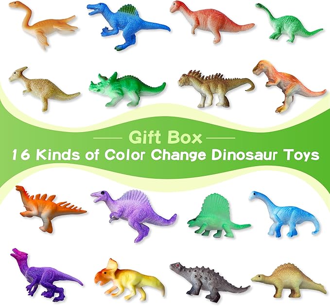 Dinosaur Series - 16pcs Temperature Color Changing Bath Toys, Water Table Toy for Easter Egg Fillers,Goodie Bags Fillers,Themed Party,Classroom Rewards,Carnival Prize, for Kids 3+