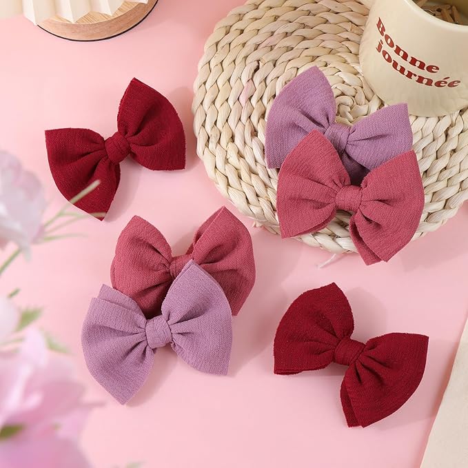 Baby Girls Hair 3'' Bows Clips Set Handmade Bow Hair Clips Hair Accessories Alligator Clip for Babies Infant Toddlers Little Kids 6 PCS Pink-wine