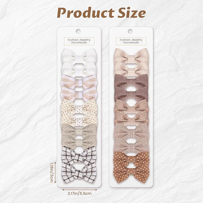 10 Pairs Bows for Baby Girls, Baby Hair Clips Set for Infant Fine Hair, Cotton Bow Hair Clips, Fully Lined Non Slip Alligator Clip without Damaging Hair, Hair Accessories for Girls, Toddler