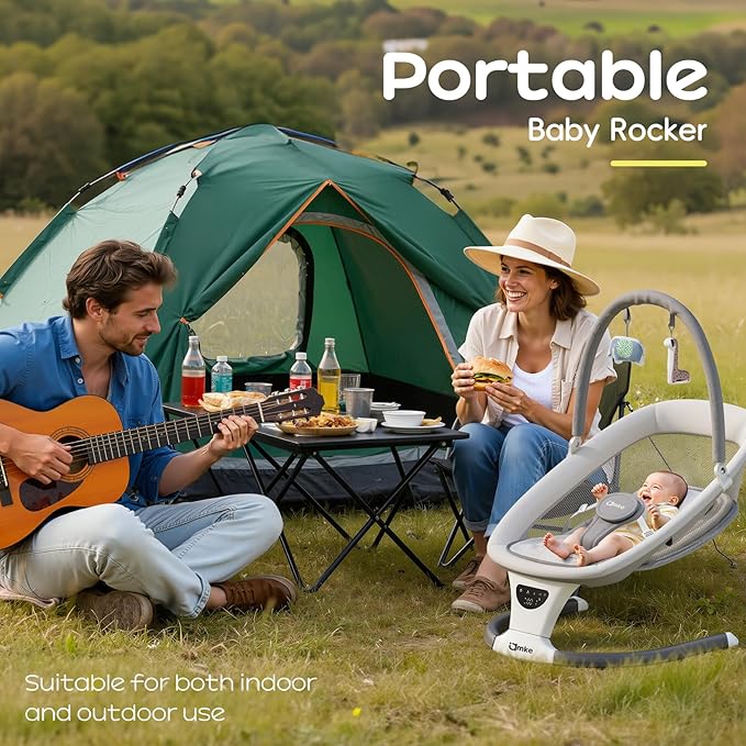 AMKE Electric Baby Rocker Swing for Infants, Extra-Large Mesh Seat, Portable 5-Speed Baby Rocking Chair with 3 Timers & 12 Lullabies, for Baby Boy Girl Shower Gifts, Lightweight for Outdoor Use