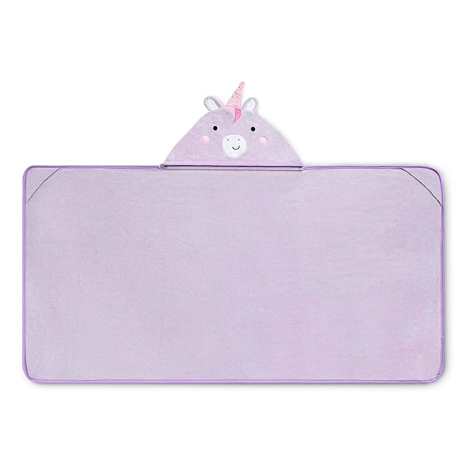 Delta Children Kids Hooded Bath Towel with Pockets - Super Soft and Absorbent- Great Gift for Boys and Girls, Light Purple Unicorn