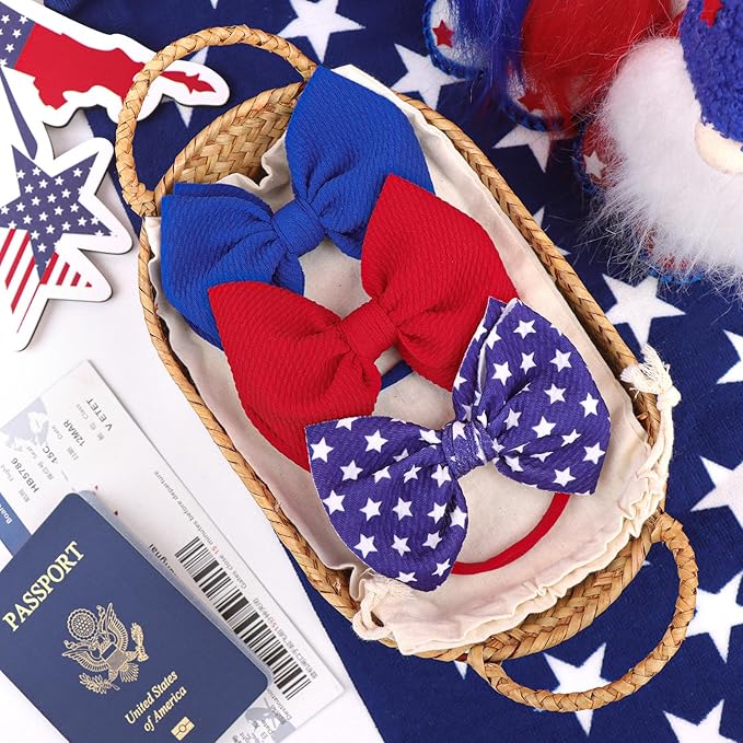 4th of July Hair Bows for Girls Baby Headbands Fourth of July Red White and Blue Hair Accessories Baby Bows 0-6 months Star