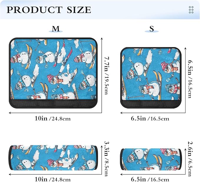 CHIFIGNO Pack of 2 Cartoon Snowman Skiing Surfing Blue Car Seat Belt Covers Comfortable Seatbelt Pads Shoulder Pads Car Accessories for Adults Women Kids