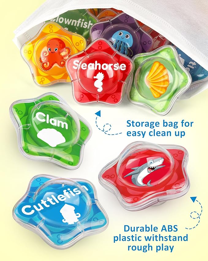 Coogam Floating Baby Bath Toy with Marine Animal, 12pcs Water Pool Beach Shower Toys Learning Activities, Montessori Educational Bath Time Toy Gift for Preschool 2 3 45 Years Old Kids