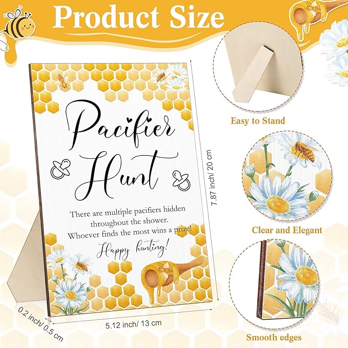 Roowest 51 Pcs Pacifier Hunt BabyShower Games Include Wooden Hunt Sign and 50 Acrylic Mini Plastic Pacifiers for BabyShower Game Decoration Gift Sets Gender Reveal Party
