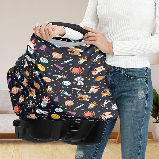 GIFTPUZZ Space Planet Multi-Use Car Seat Covers & Nursing Cover - Versatile Carseat Canopy for Privacy Protection, Breastfeeding, Shopping Cart & Stroller Covers - Infinity Scarf Design for Moms