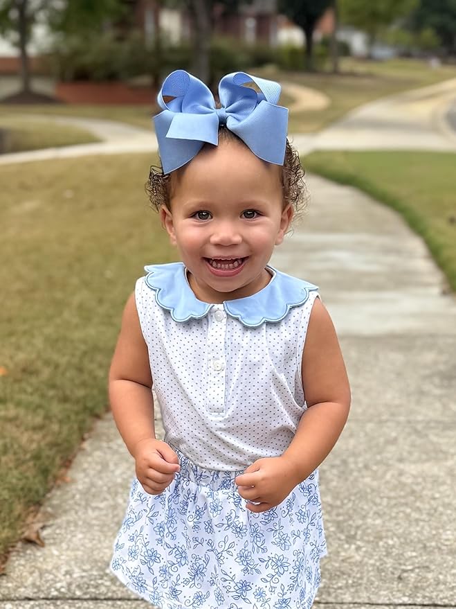Wee Ones Girls' Classic Grosgrain Hair Bows with Plain Wrap Center, No-Slip Hair Clip, Handmade, Blue Bird, King