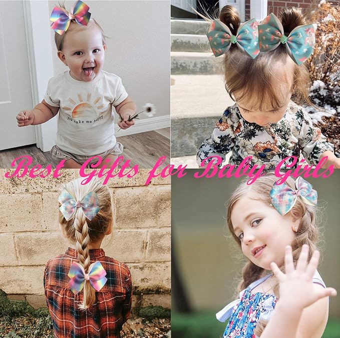 Eyegla Hair Bows For Girls 5 Inch Bow Hair Clips Girl Hair Bows For Hair Grosgrain Ribbon Hair Accessories Pack of 12 Color