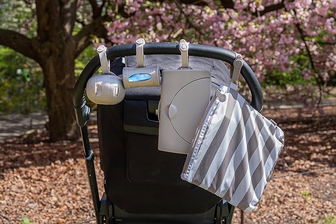 Ubbi 2-Pack On-The-Go Pacifier Holder & Retractable Diaper Bag Dispenser with 24 Scented Bags