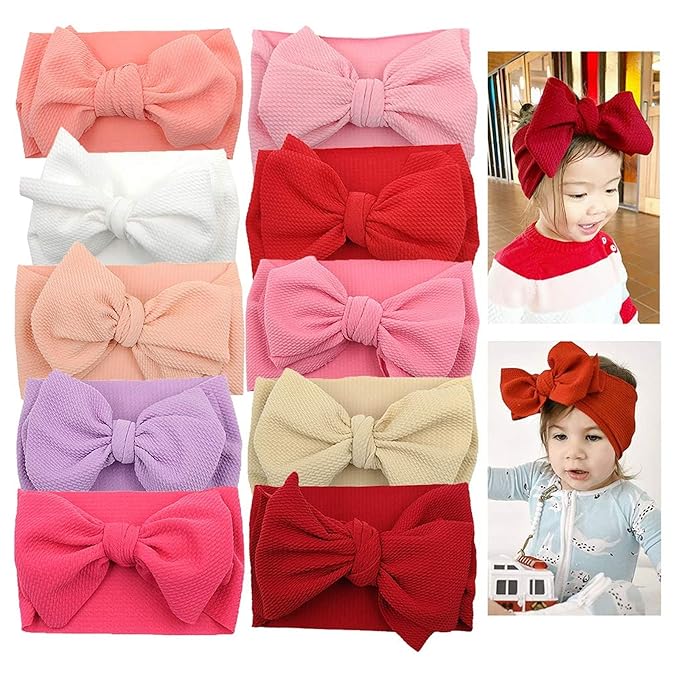 KIDOCHEESE Big Bows Baby Girl Headbands with Bows Elastics Nylon Hairbands Oversized Head Wraps Large Hair Bow Hair Accessories for Baby Girls Newborn Infant Toddlers Kids