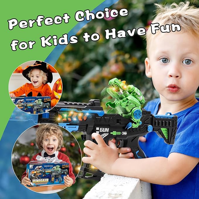 DaoDaoZhu Dinosaur Light Up Toy Gun with Sound Effects, Noise-Making Gun Toys for Kids Indoor/Outdoor Play & Halloween Costume, Christmas Birthday Dinosaur Gifts for 3 4 5 6 7 Year Old Boys Toddlers