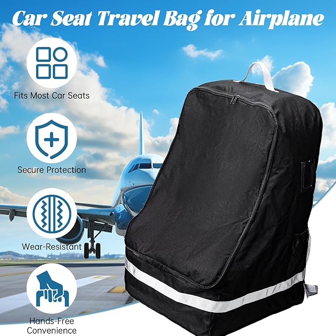 Car Seat Travel Bag Compatible with Nuna, Infant Car Seat Travel Bags for Graco, Large Padded Car Seat Backpack for Airplane, Easy to Store, Black