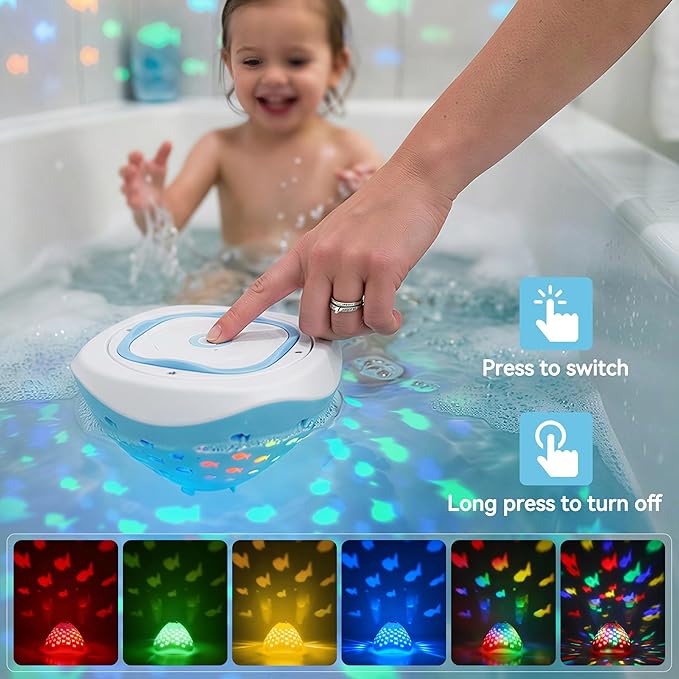 cambk Waterproof Bathtub Light for Kids, Battery Operated Fish Bath Lights for Tub & Bath Time, Color Changing Mood Lighting with Fish World Light Show