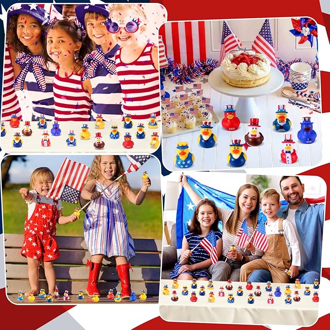 SCIONE 24PCS Patriotic Rubber Ducks, 4th of July Bulk Rubber Ducks for 4th of July Party Favors, Mini Duck for Cruise Ships Baby Showers Bath Toys Kids Party Favors Birthday Gifts