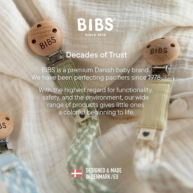 BIBS Paci Braid Dummy Chain Organic Cotton Danish Design, One Size (0-36 Months), Dusty Pink